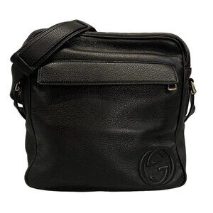 Auth GUCCI Interlocking G 337084 Black Leather - Shoulder Bag